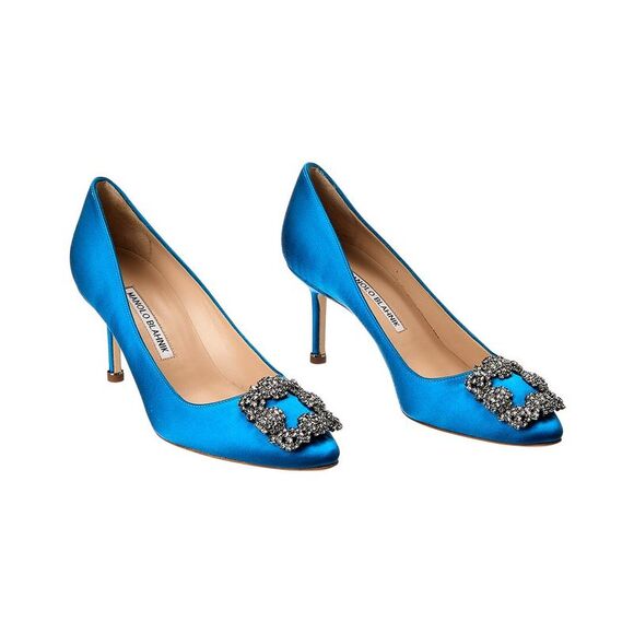 Manolo Blahnik Hangisi 70 Satin Pump (Authentic Pre-Loved), Blue - Picture 1 of 5